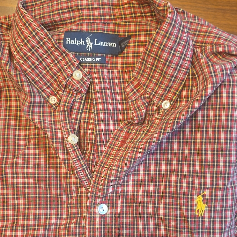 Ralph Lauren Red and Yellow Casual Button Down Shirt